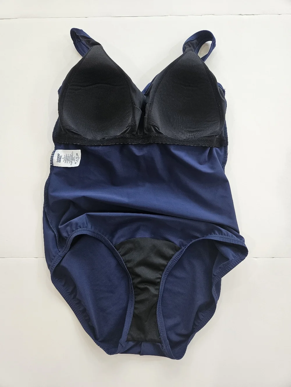 Lands’ End Slender Suit One Piece Swimsuit Womens 12 Blue Ruched Tummy Control